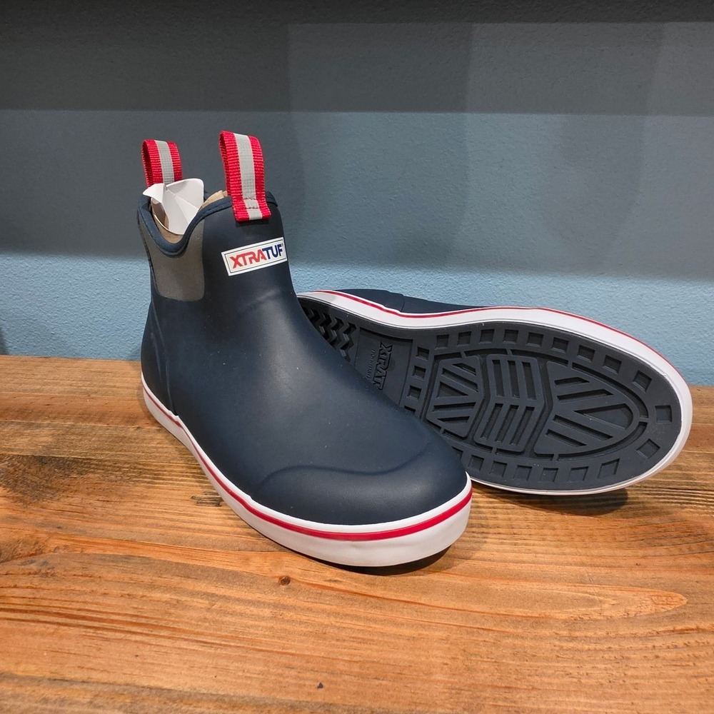 XTRATUF Mens Ankle Deck Boot Navy Red Waterproof Fishing Shoes 22733 Size 9